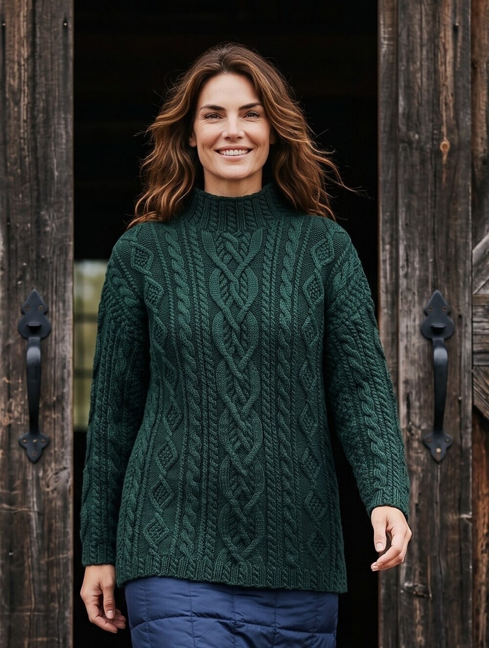 Vintage Forest Green Cable Knit Turtleneck Sweater